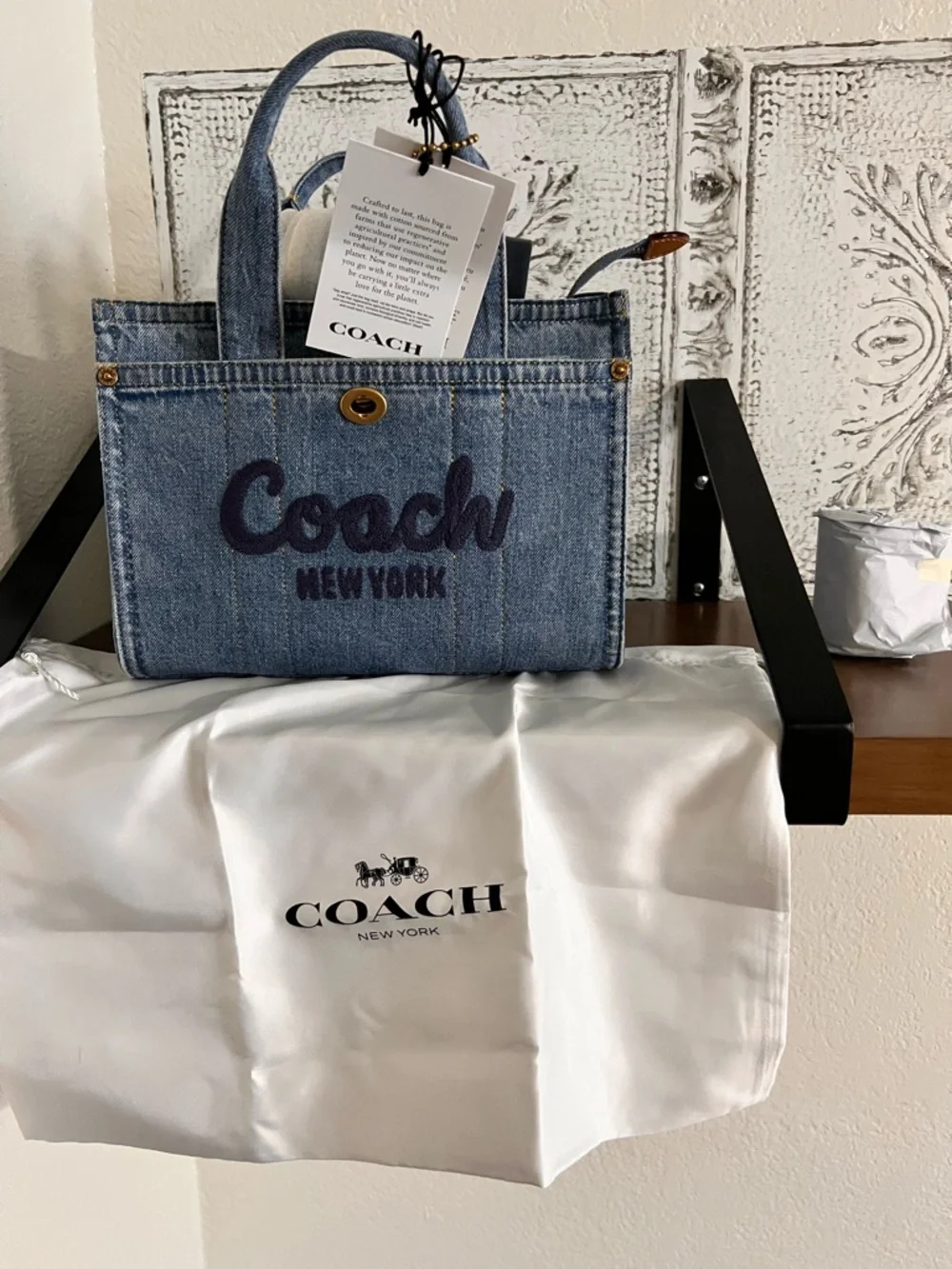 NWT Coach Denim Logo Tote Bag - Light Blue with Gold Hardware - Picture 8 of 8